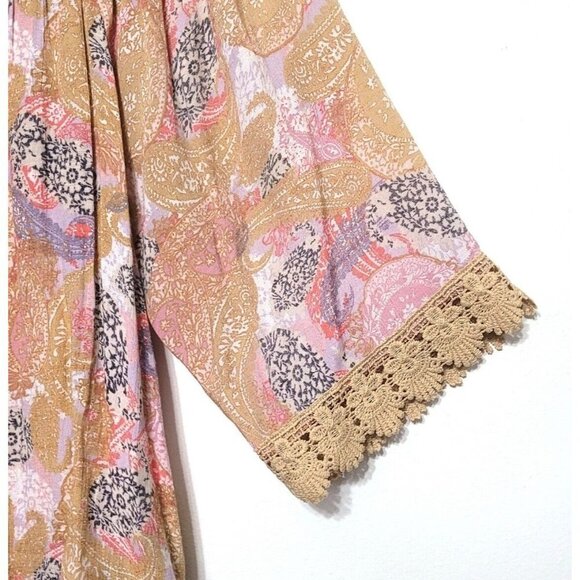 Zac & Rachel Paisley Print Crochet Trim Peasant Top Size L - Picture 3 of 7